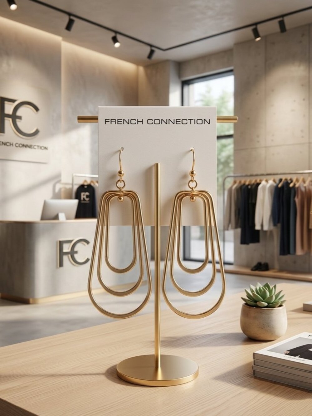 French Connection Orbital Gold Triple Hoop Earrings